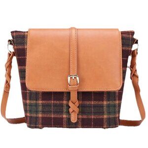 Plambag Crossbody Shoulder Bag Purse Purple Faux Leather Plaid Tartan Woven